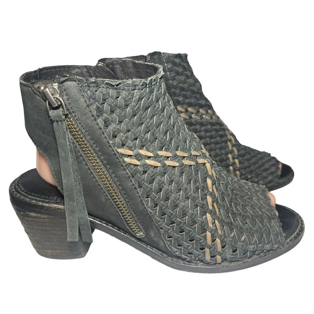 Sam Edelman Cooper Leather Sandals Size‎ 8.5 Black Taupe Woven Bootie Peep Toe